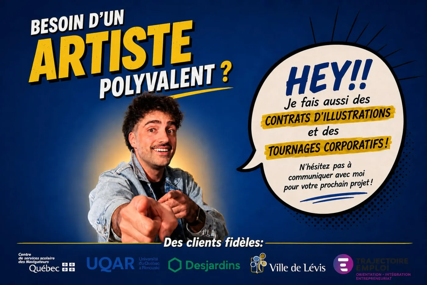 Besoin d'un artiste polyvalent? Luca fait aussi des contrats d'illustrations et des tournages corporatifs.